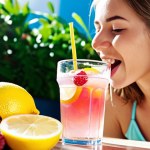 **

Prompt: "A vibrant and refreshing scene showcasing healthy alternatives to sugary drinks. Focus on a person happily drinking infused water with fruit slices (lemon, berries), alongside a glass of unsweetened iced tea. In the background, blur out images of soda and sugary beverages to emphasize the contrast. The overall mood is bright, energetic, and promoting hydration."

**